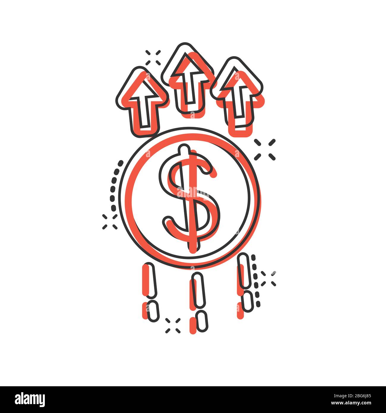 Growth arrow icon in comic style. Revenue cartoon vector illustration ...