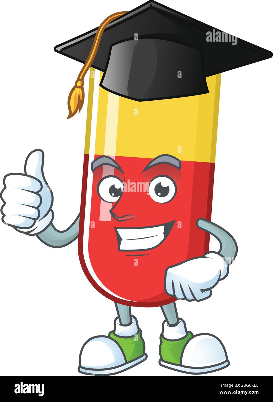Mascot design concept of red yellow capsules proudly wearing a black ...