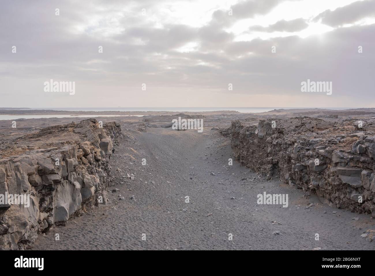 Volcanic landscape at the Bridge between Continents, Reykjanes peninsula, Iceland, where the Mid-Atlantic Ridge comes ashore on the Icelandic mainland Stock Photo