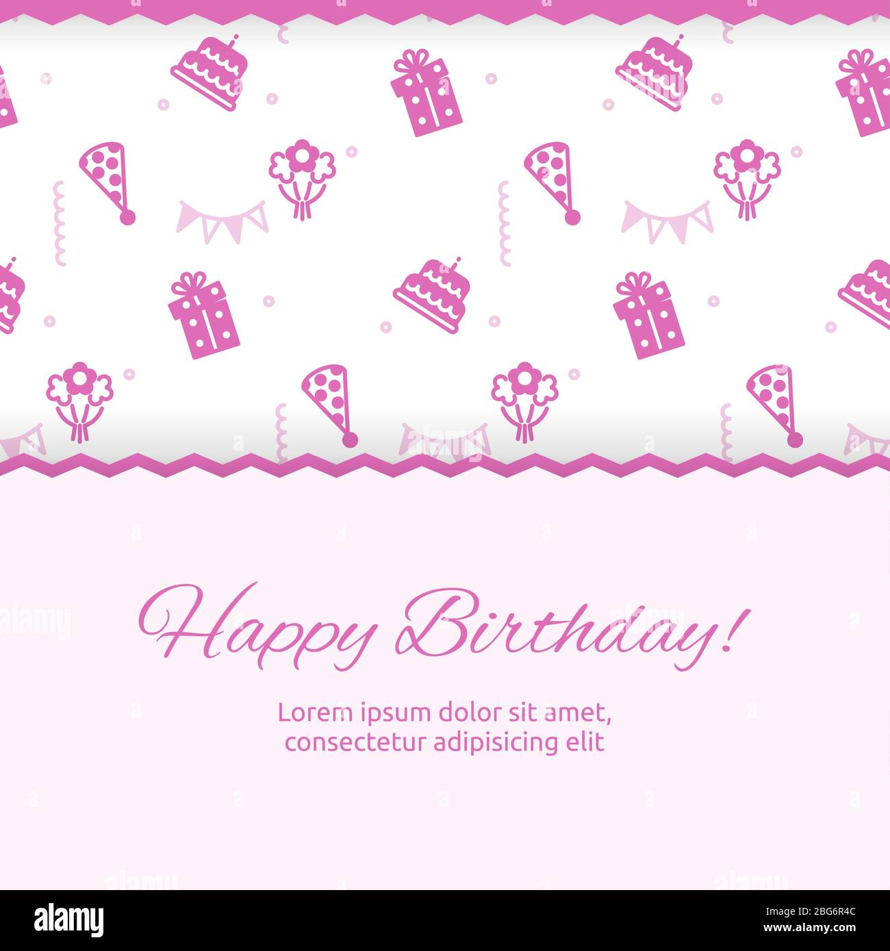 Happy Birthday poster design. Birthday party banner and poster with cute pink pattern. Vector illustration Stock Vector