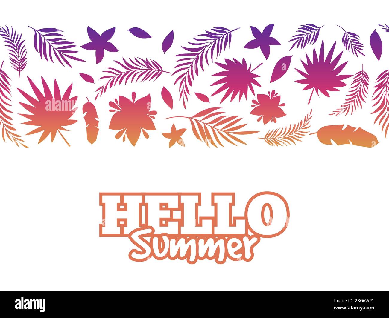 Banner hello summer background with colorful tropical leaves. Vector ...
