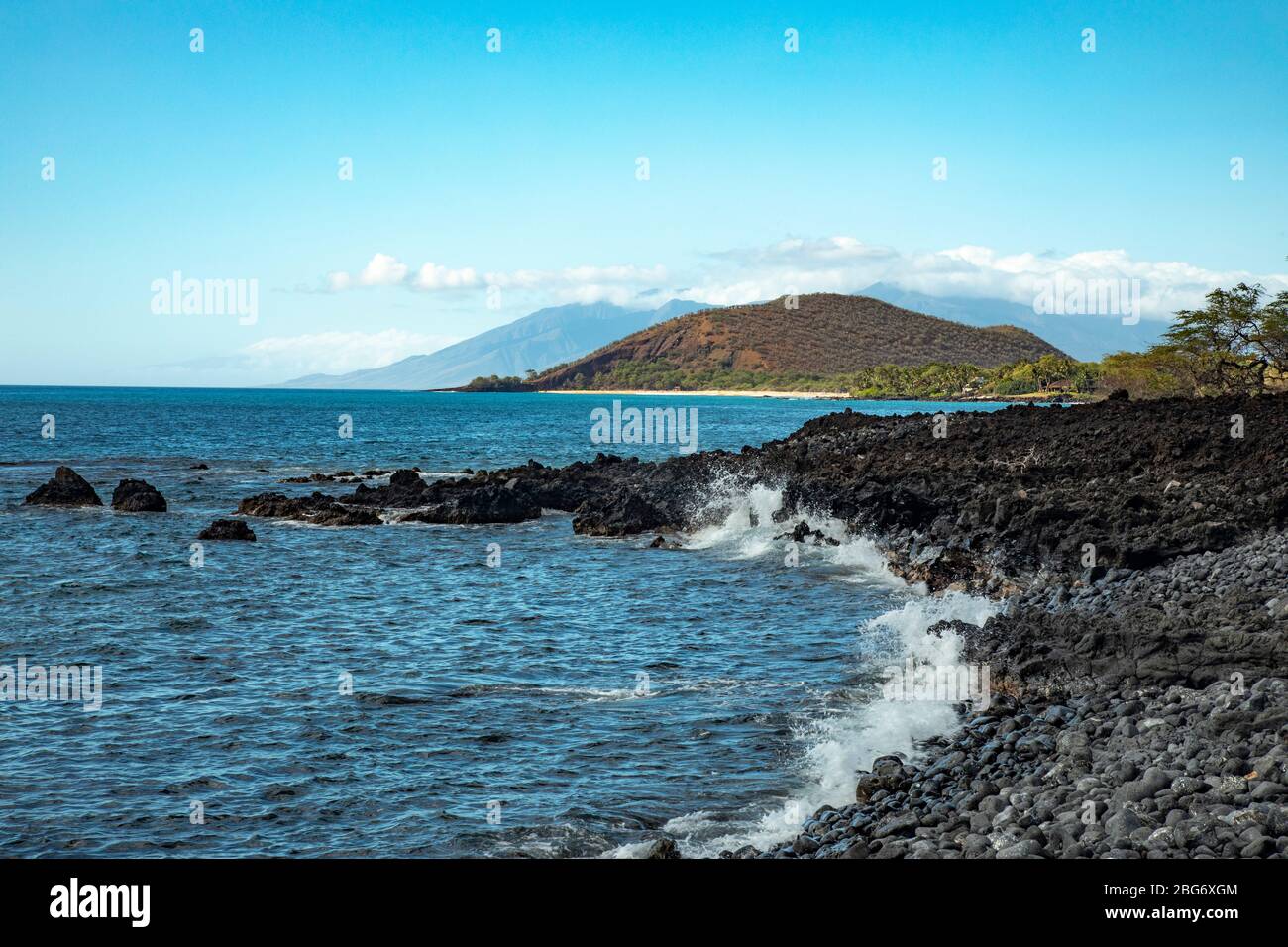 the shoreline at Kanahena Beach, Maui Hawaii Stock Photo