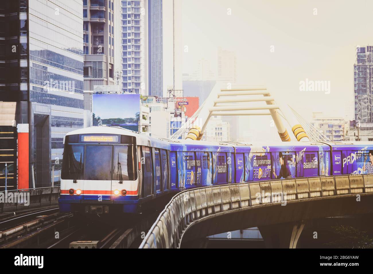 Bangkok Thailand February 20 2020 Bts Sky Train Is Running In Bangkok Thailand February 20 2020 Bts Sky Train Is Running In