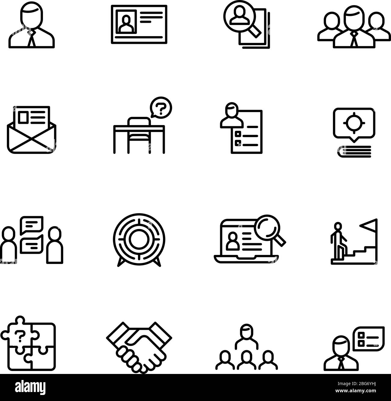 Head hunting, professional people management line icons. Search for employees, job and career outline vector symbols. Recruitment and career work, pro Stock Vector