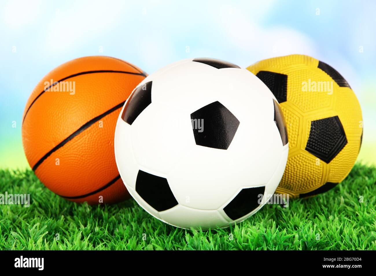 Bright sports basketball football and soccer ball fashion