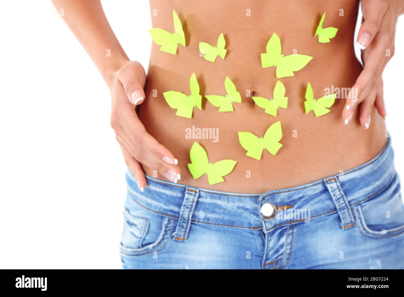 Butterfly on stomach isolated on white Stock Photo Alamy