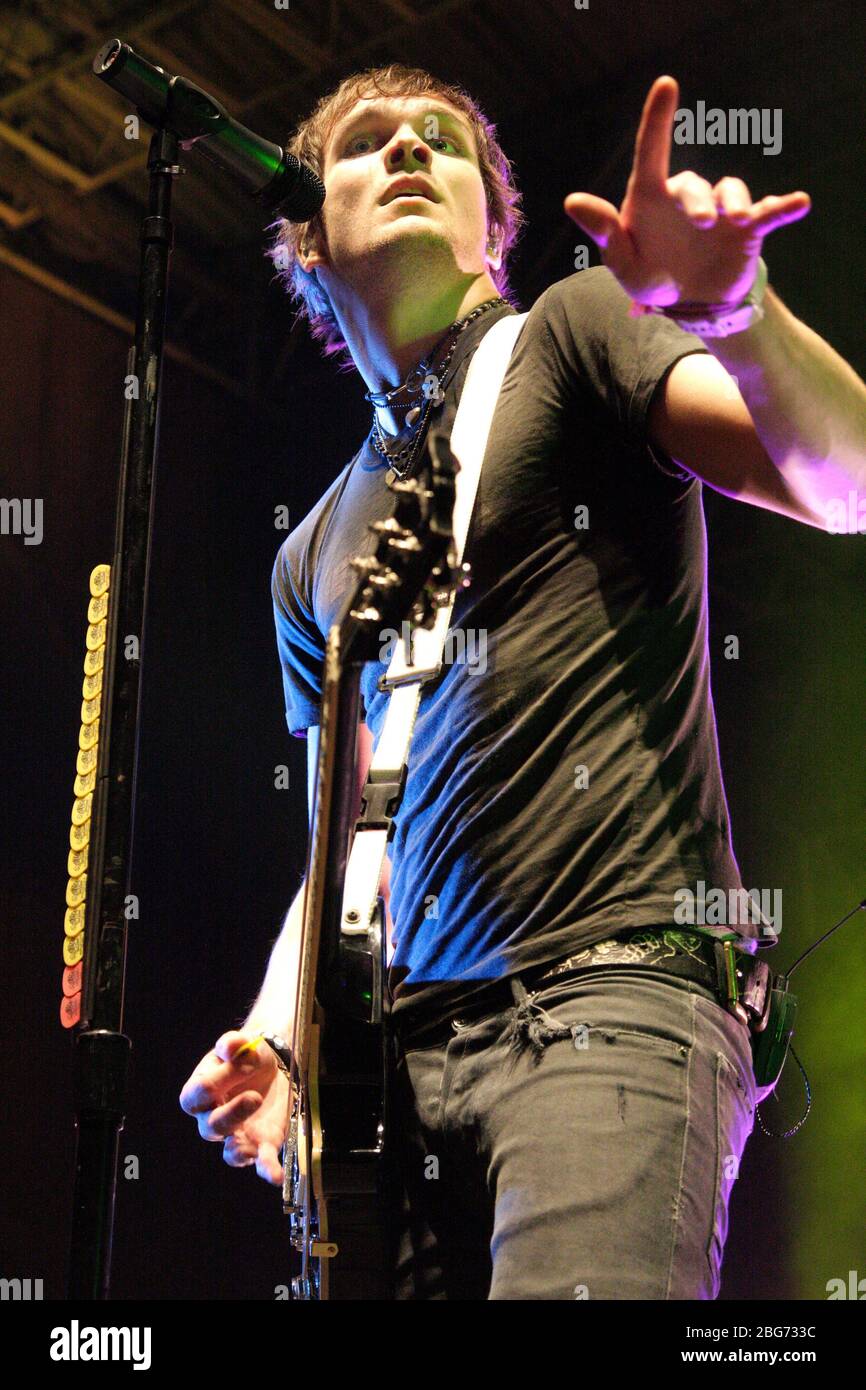 Boys Like Girls pictured performing at Festival Pier in Philadelphia on August 20, 2008. Credit: Scott Weiner/MediaPunch Stock Photo