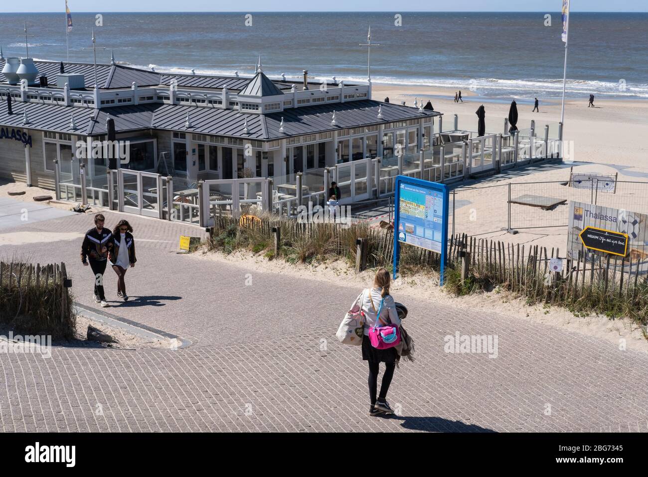 The beach of Zandvoort (known as Amsterdam Beach and for its Formule 1 Circuit) with few guests during the corona crisis. Stock Photo