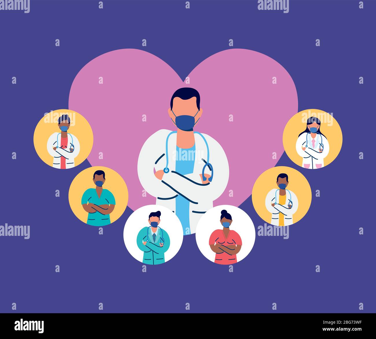 medical staff with face masks and heart Stock Vector Image & Art - Alamy