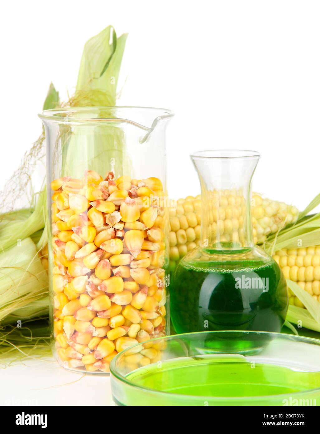 Conceptual photo of bio fuel from corn. Isolated on white Stock Photo