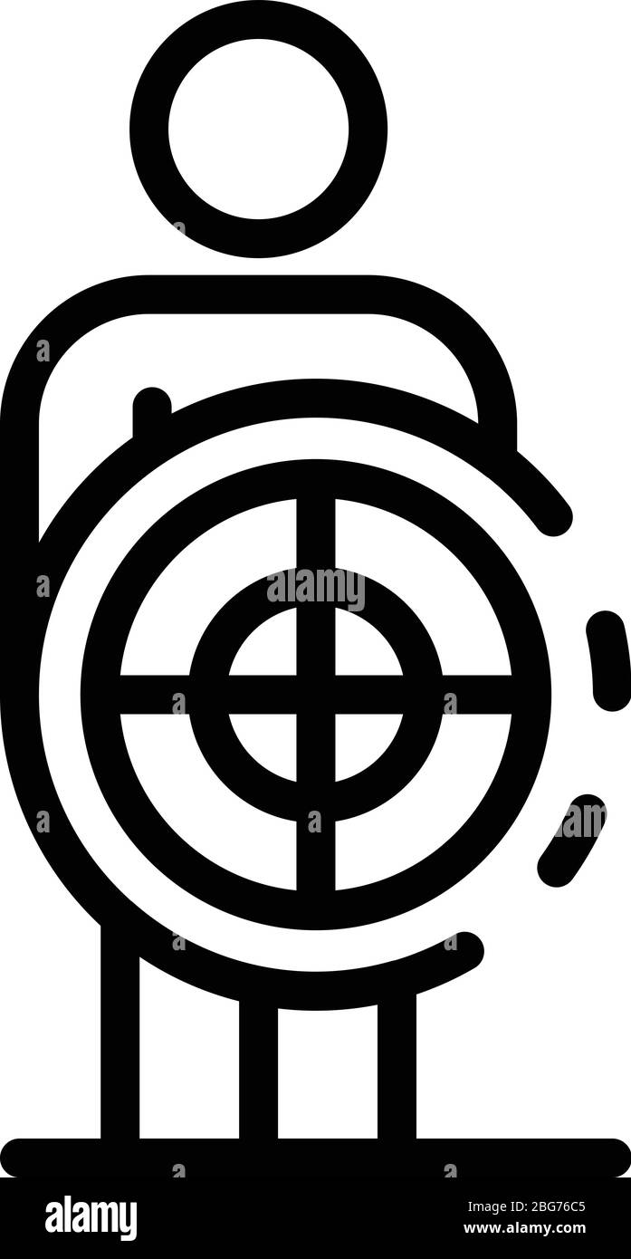 Man under the target icon, outline style Stock Vector