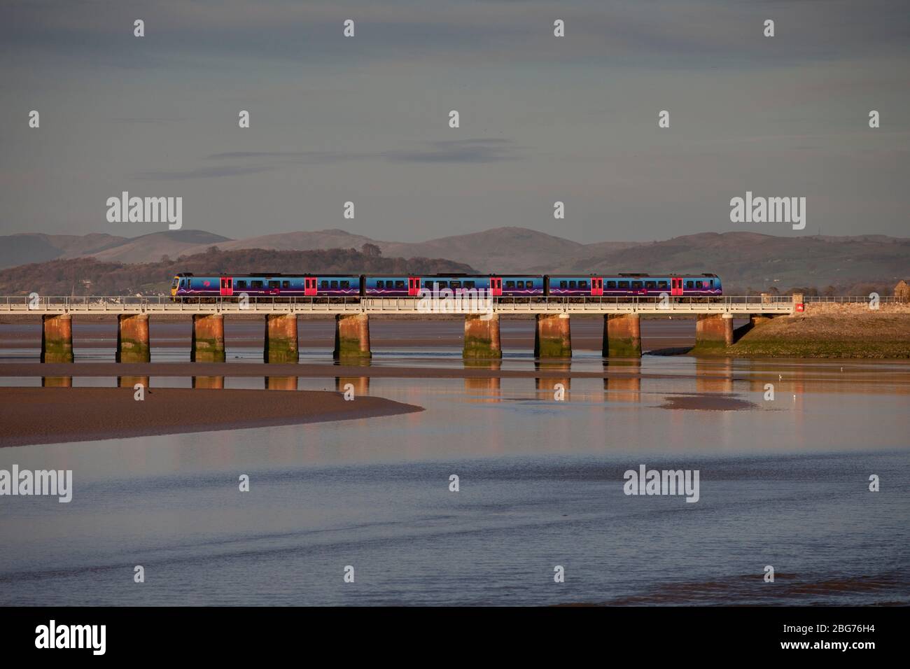 Firstgroup Transpennine Express train crossing Arnside viaduct over the ...
