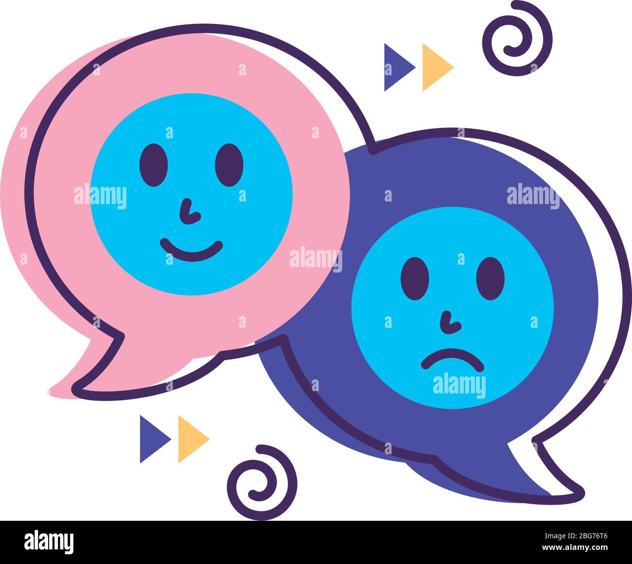 speech bubbles with emojis mental health flat style Stock Vector Image