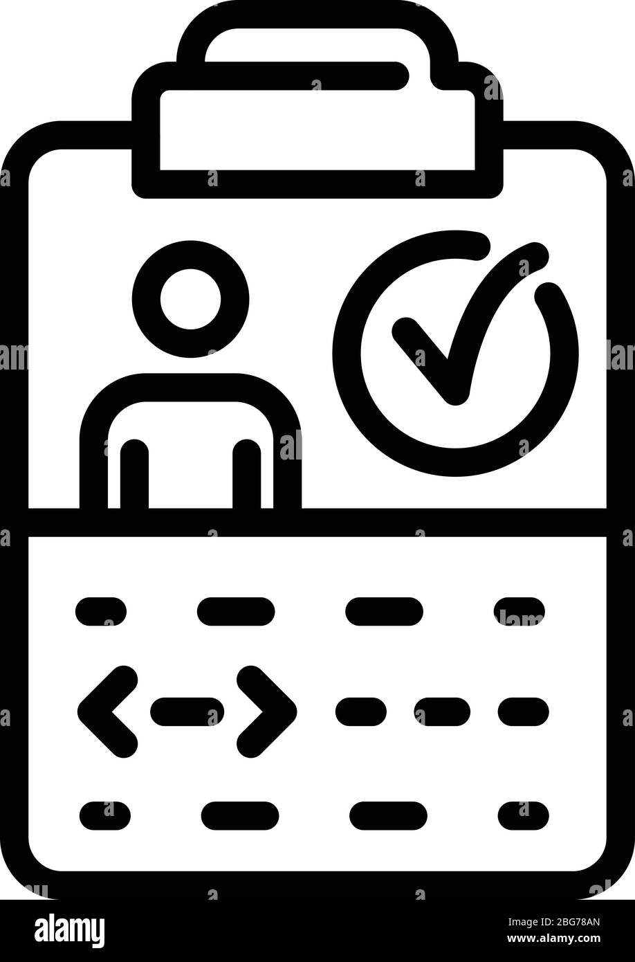 Clipboard with coding man icon, outline style Stock Vector