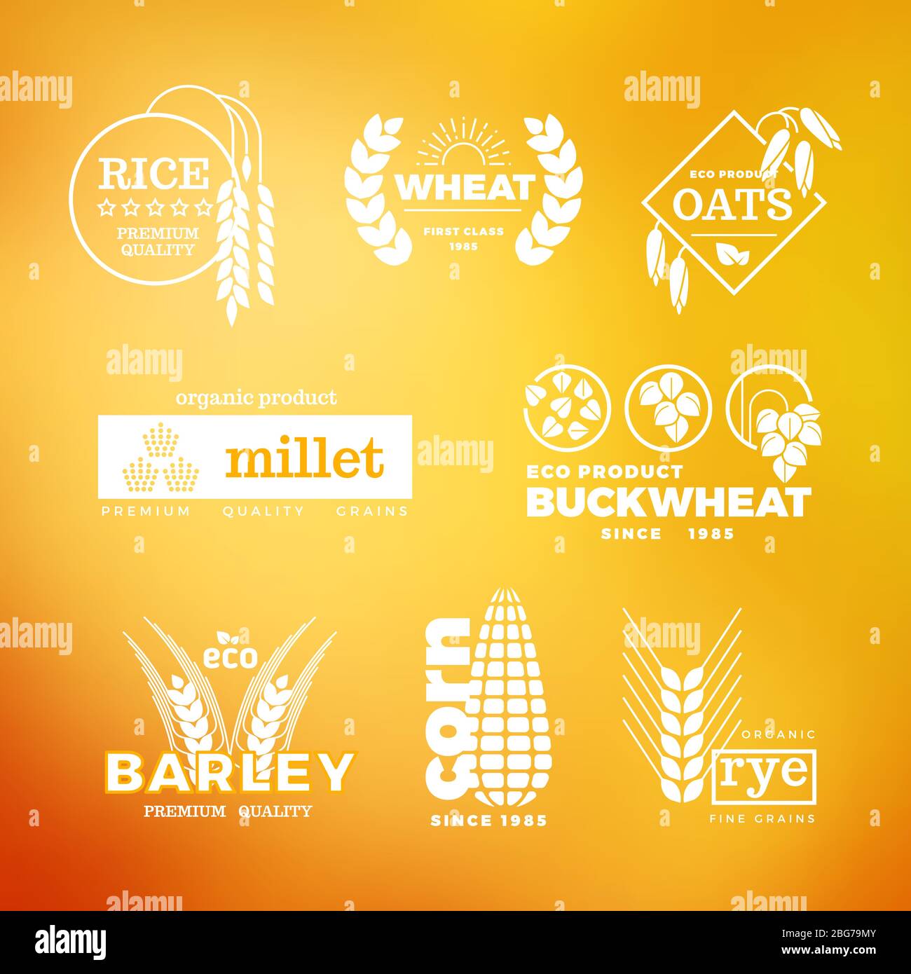 White organic wheat grain farming agriculture vector logo set illustration Stock Vector