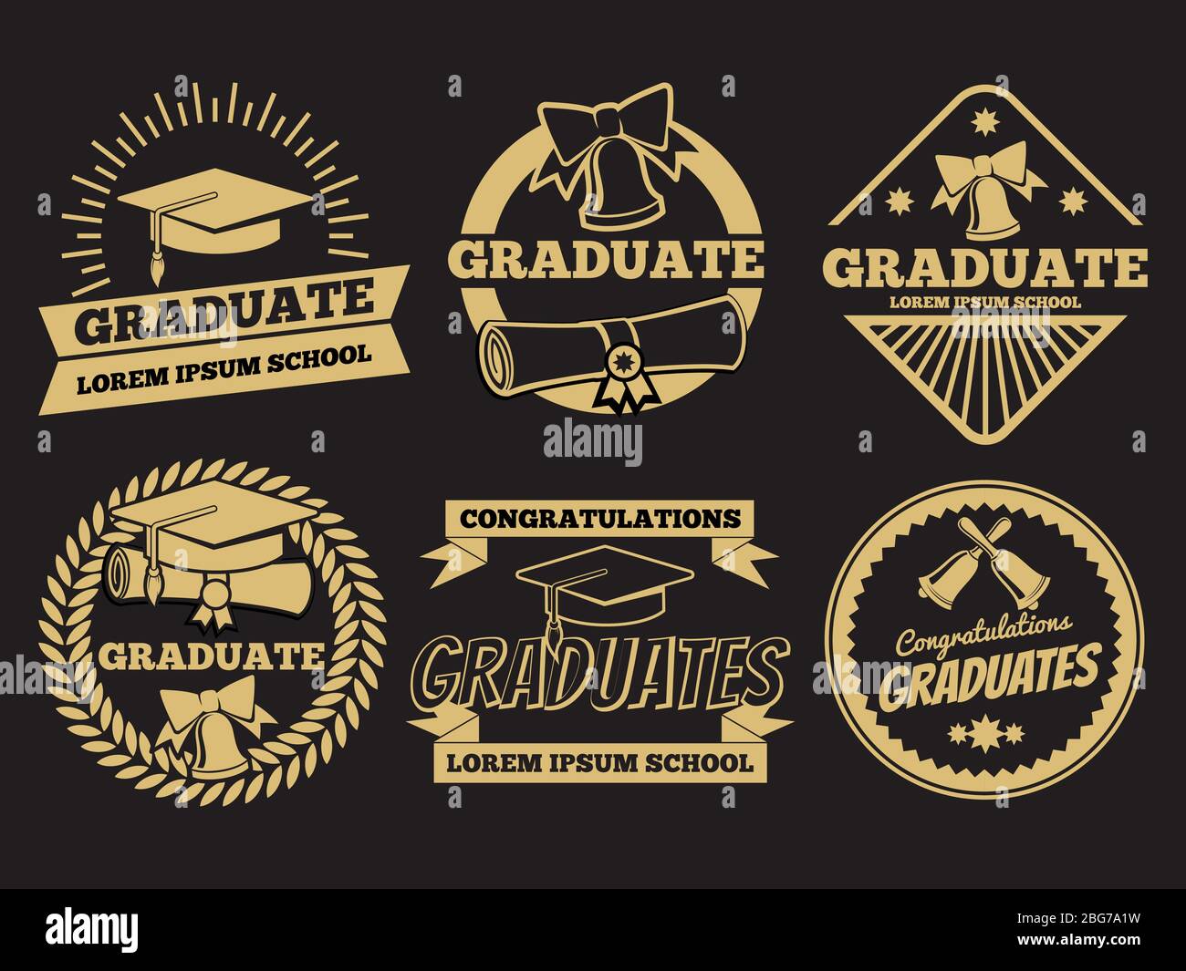 Vintage student graduate vector badges. Graduation label set