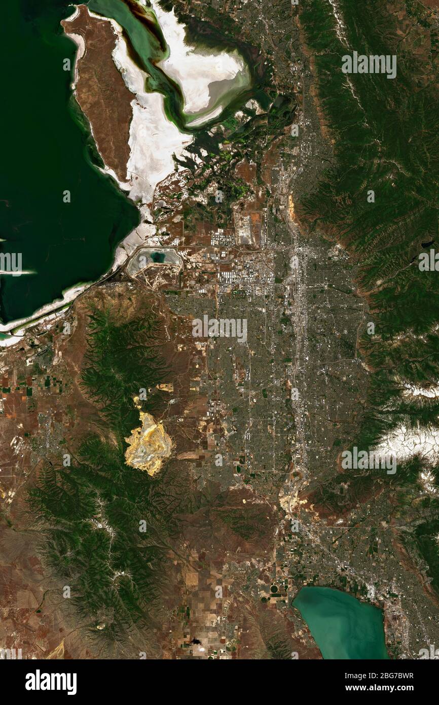 High resolution image of Salt Lake City in Utah, USA - contains modified Copernicus Sentinel Data (2019) Stock Photo