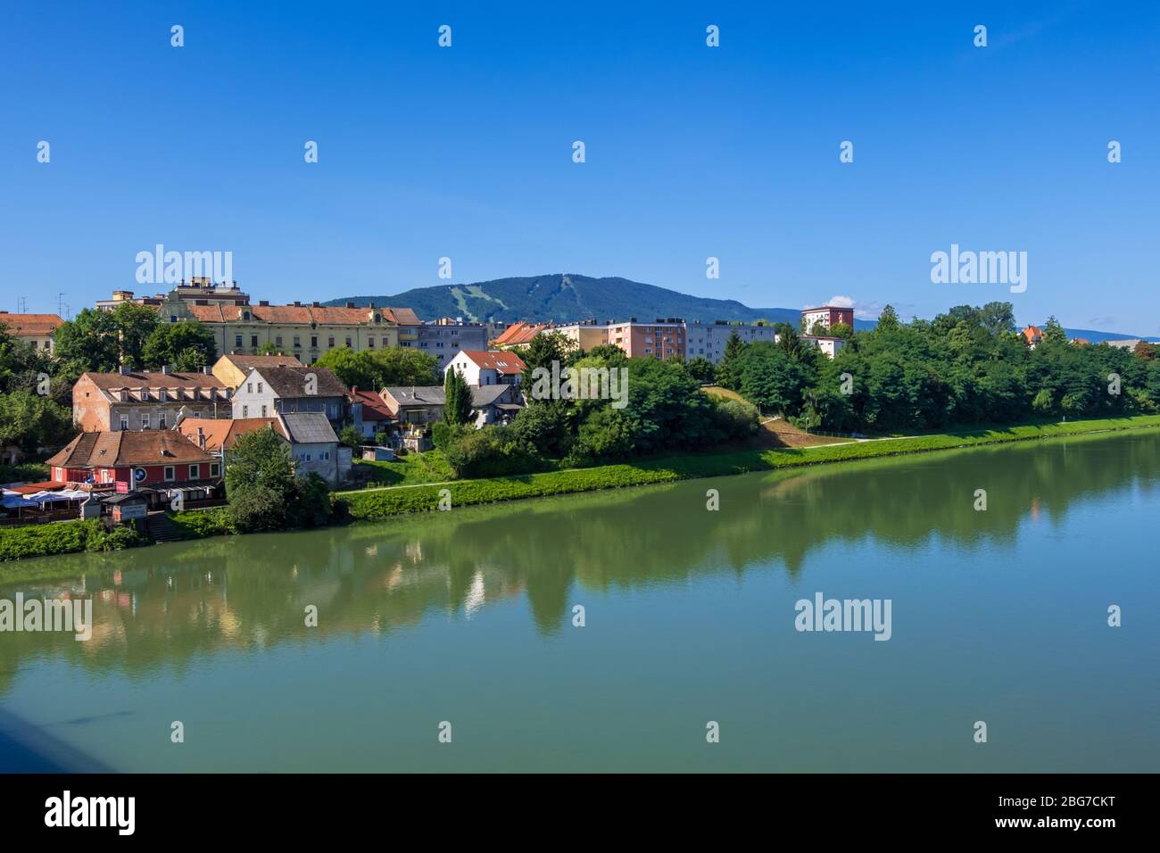 Maribor, Slovenia - August 09, 2019: Maribor cityscape and Drava river in Slovenia. Stock Photo