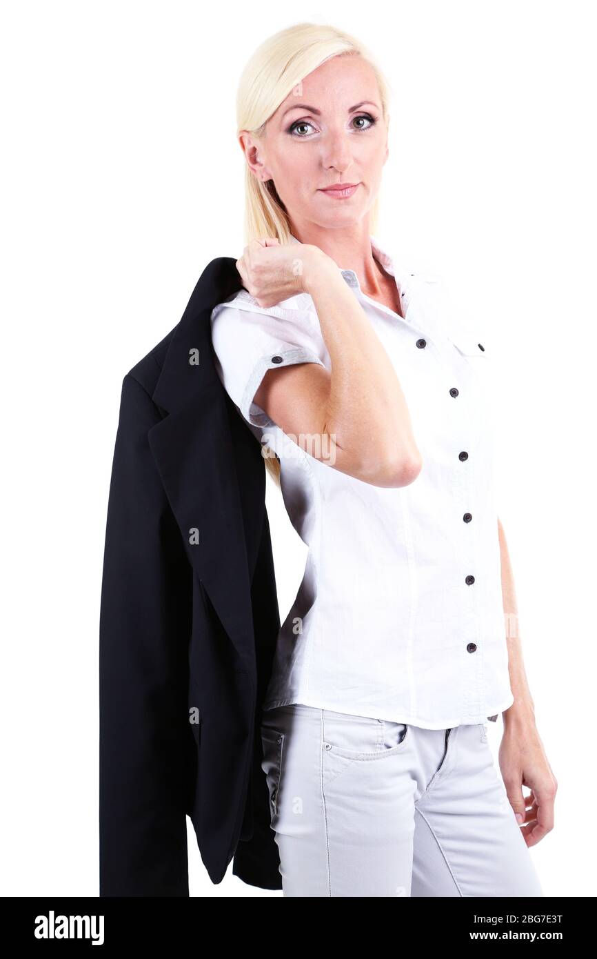Business woman portrait isolated on white Stock Photo - Alamy