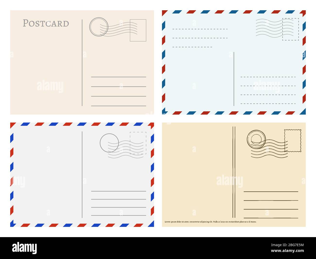 Travel postcard templates. Greetings post cards backside vector Intended For Postcard Mailing Template