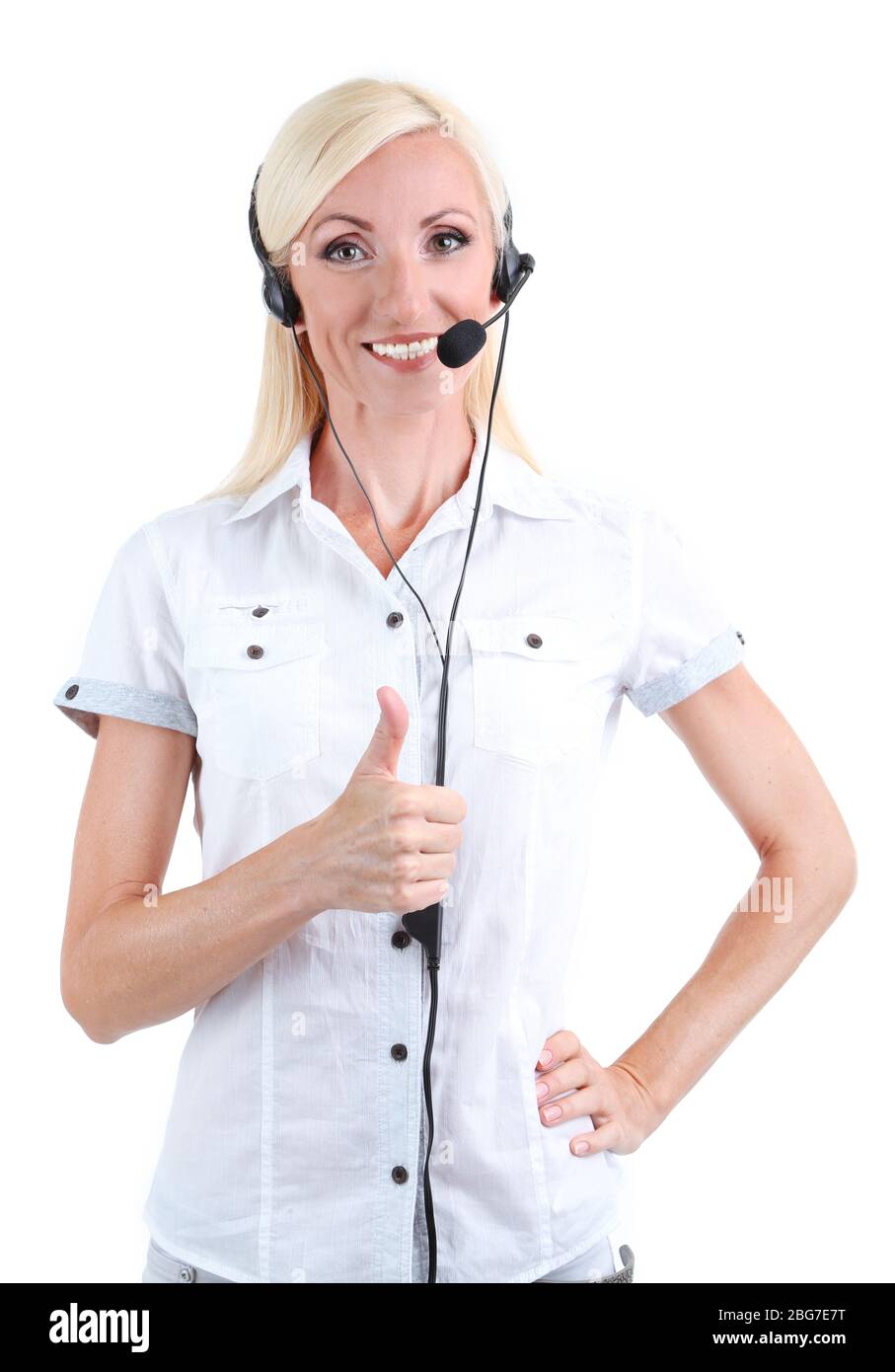 Call center operator isolated on white Stock Photo - Alamy