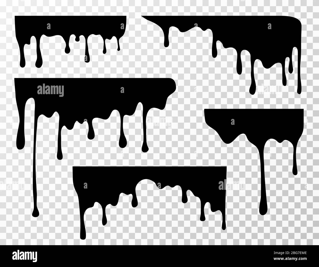 Black dripping oil stain, sauce or paint current vector silhouettes ...