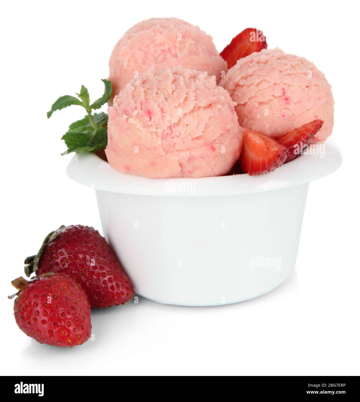 Tasty ice cream scoops in bowl, isolated on white Stock Photo Alamy