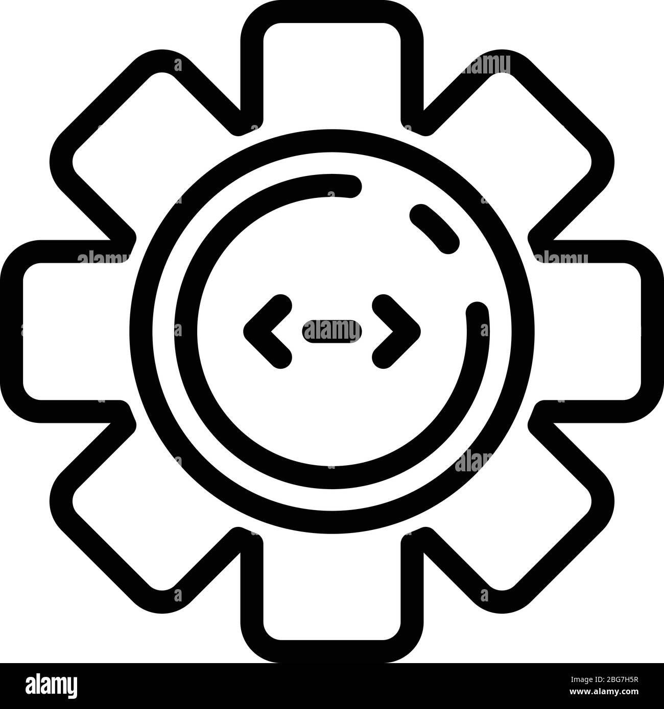Code in circle cogwheel icon, outline style Stock Vector