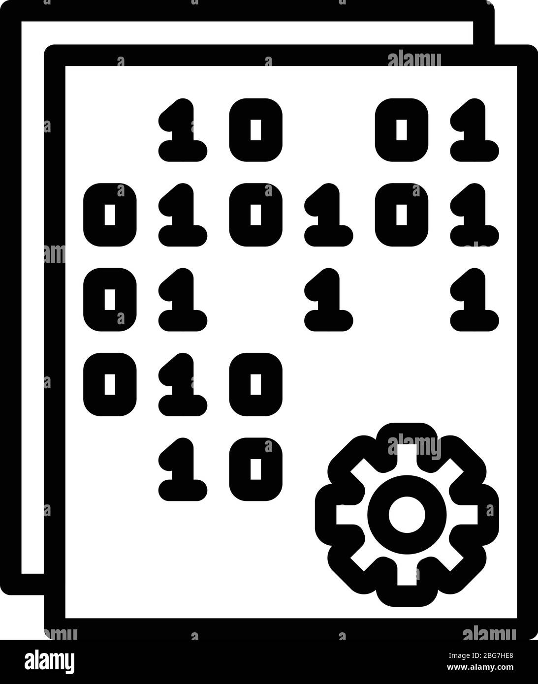 Binary code and gear icon, outline style Stock Vector