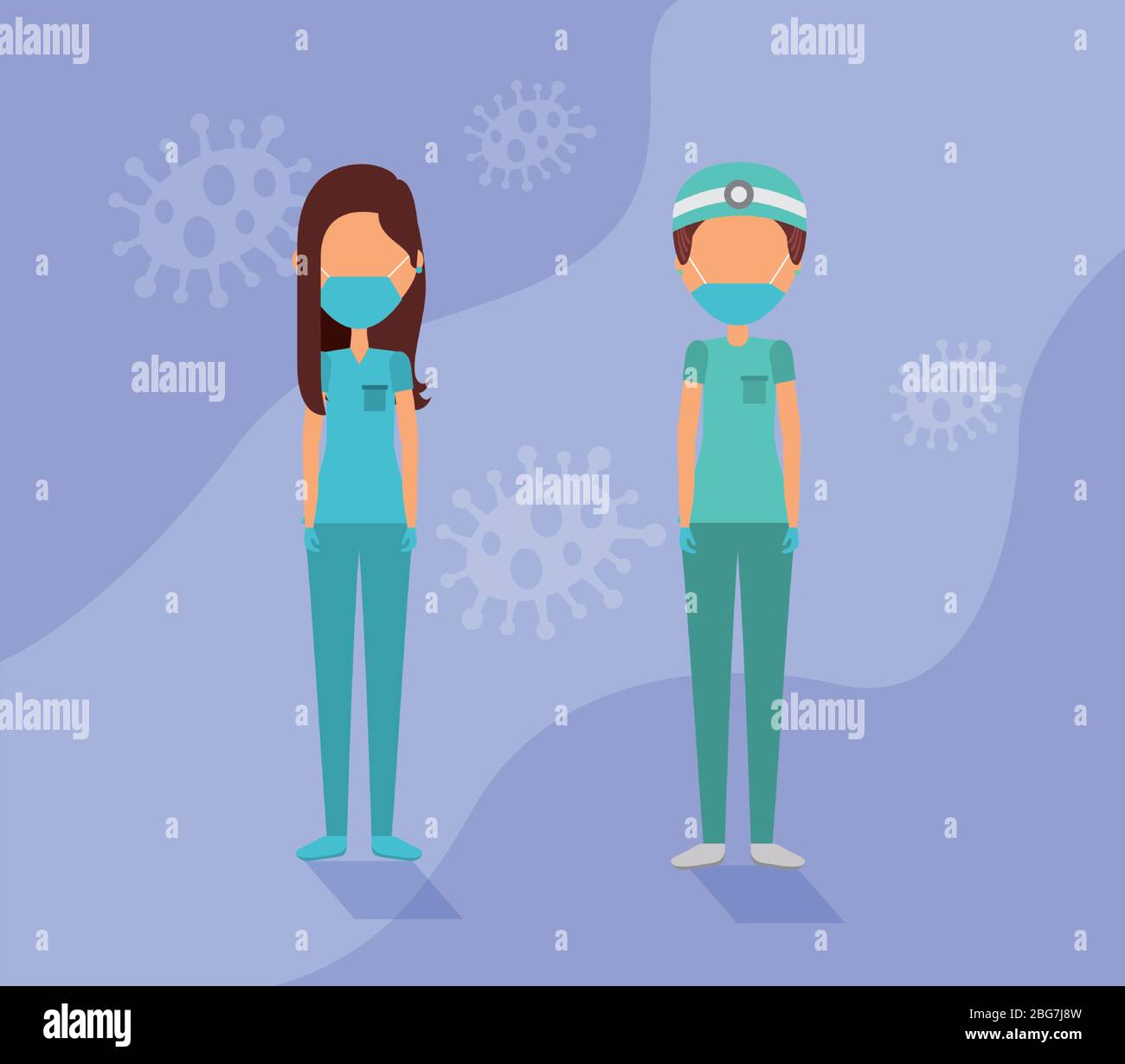 doctors couple with face masks and covid19 particles Stock Vector Image ...