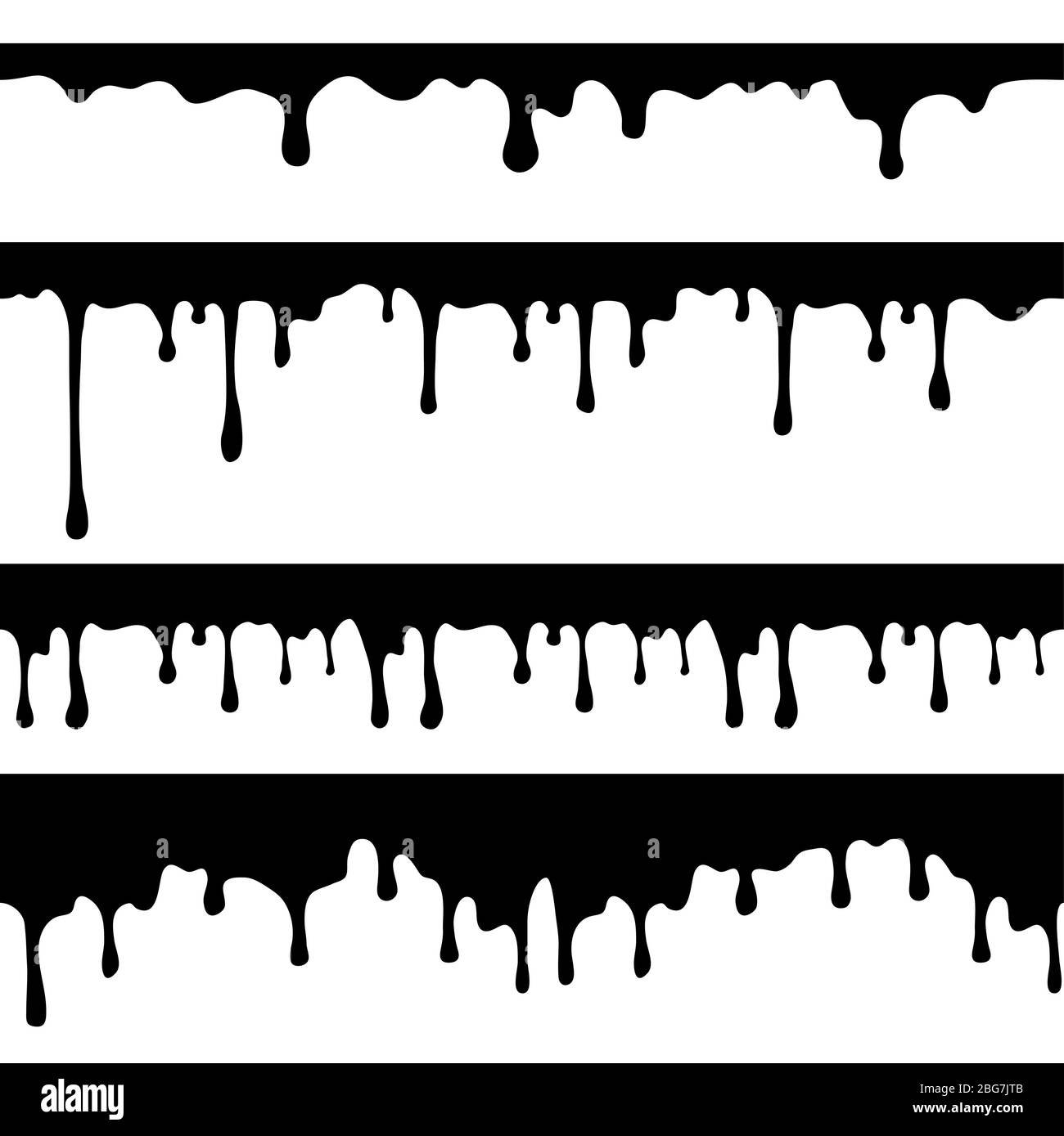 Paint dripping, black liquid or melted chocolate drips seamless vector currents isolated. Drip splash, trickle leak illustration Stock Vector
