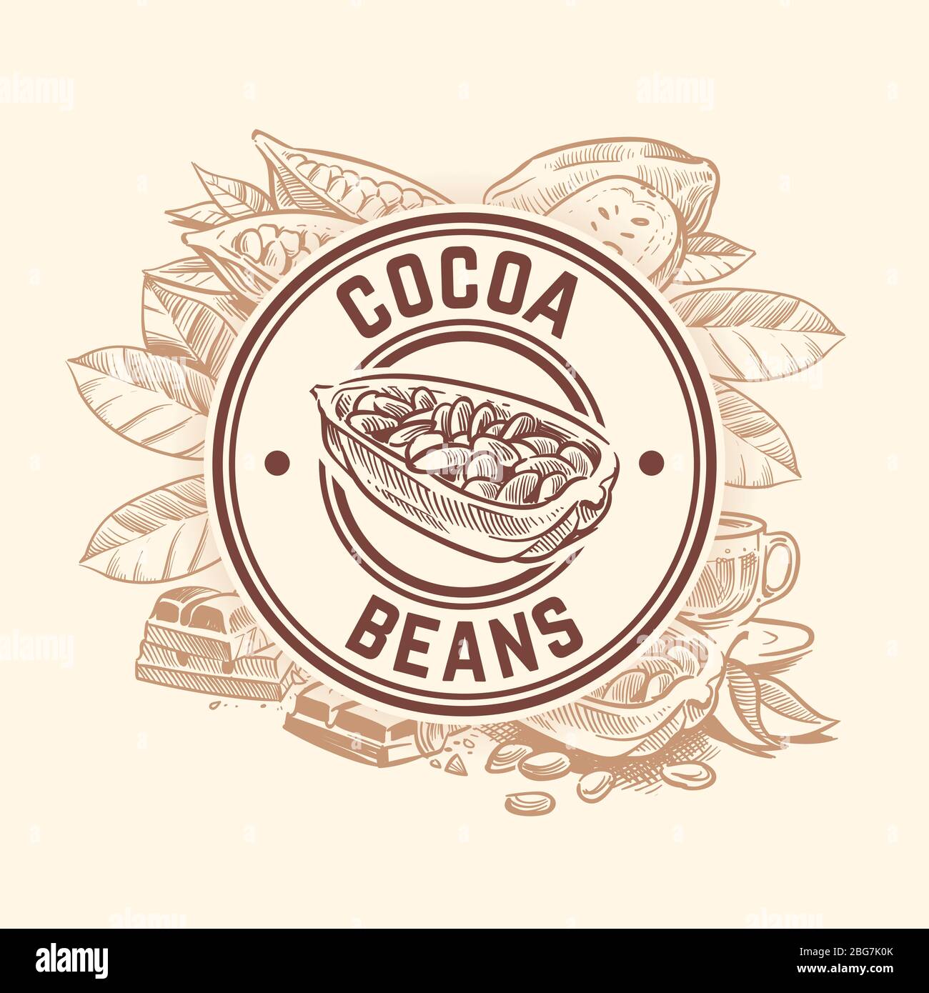 Cocoa Bean Tree Chocolate Cacao Sketch Vector Wallpaper Sketch Cacao Emblem Round Stylization Illustration Stock Vector Image Art Alamy