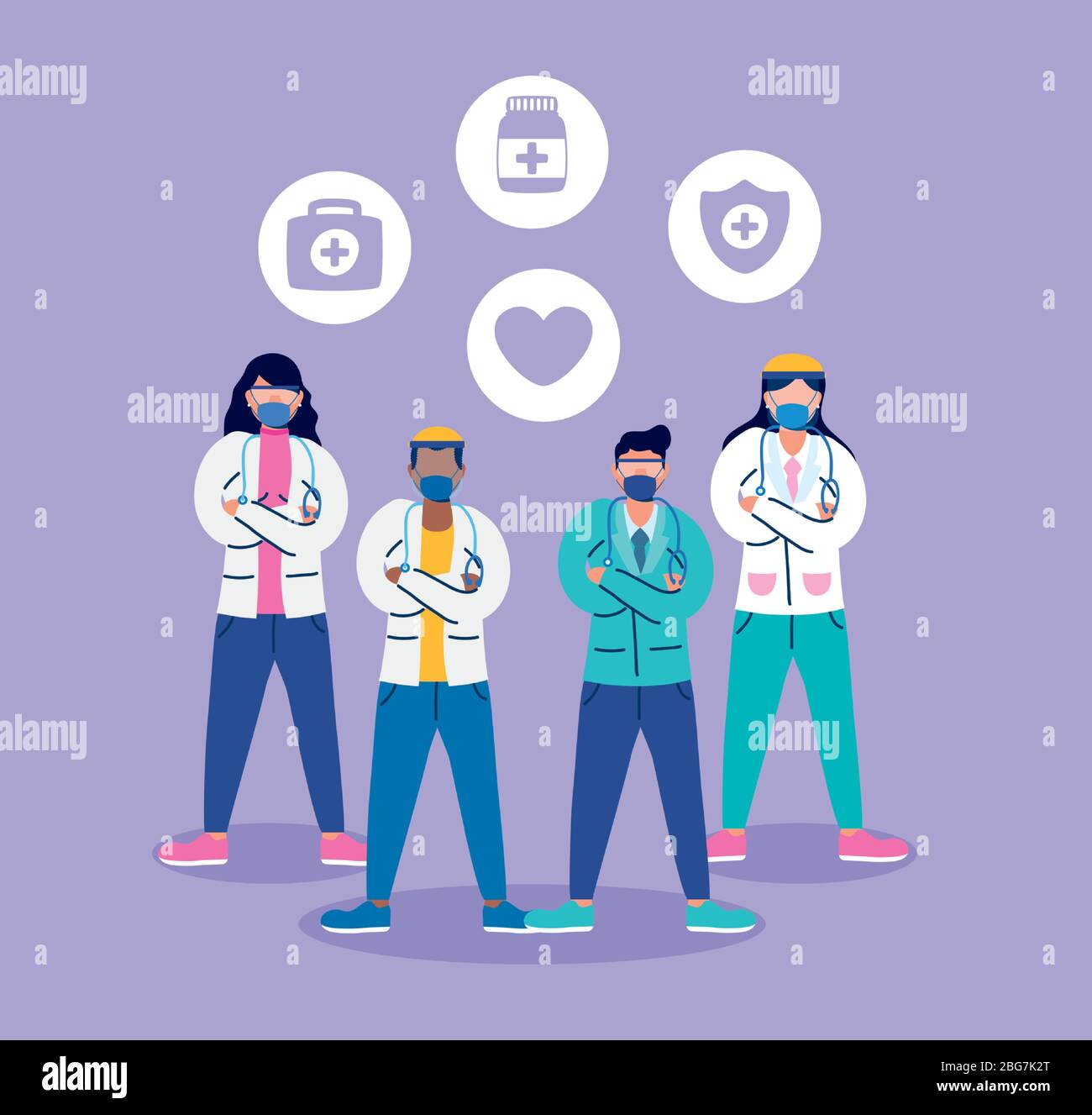 medical staff with face masks and set icons Stock Vector Image & Art ...