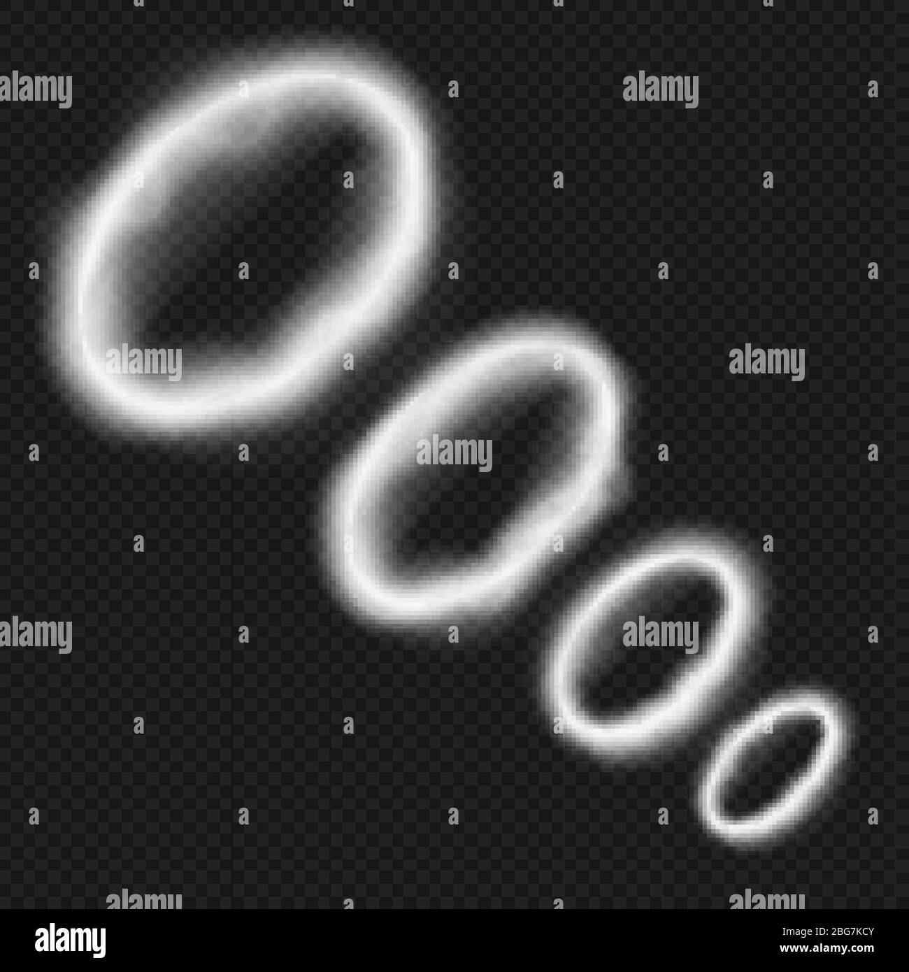 White smoke rings from vape. Smoking pipe or hookah steam trail vector illustration isolated. Cigarette realistic fog, transparent circle cloud effect Stock Vector