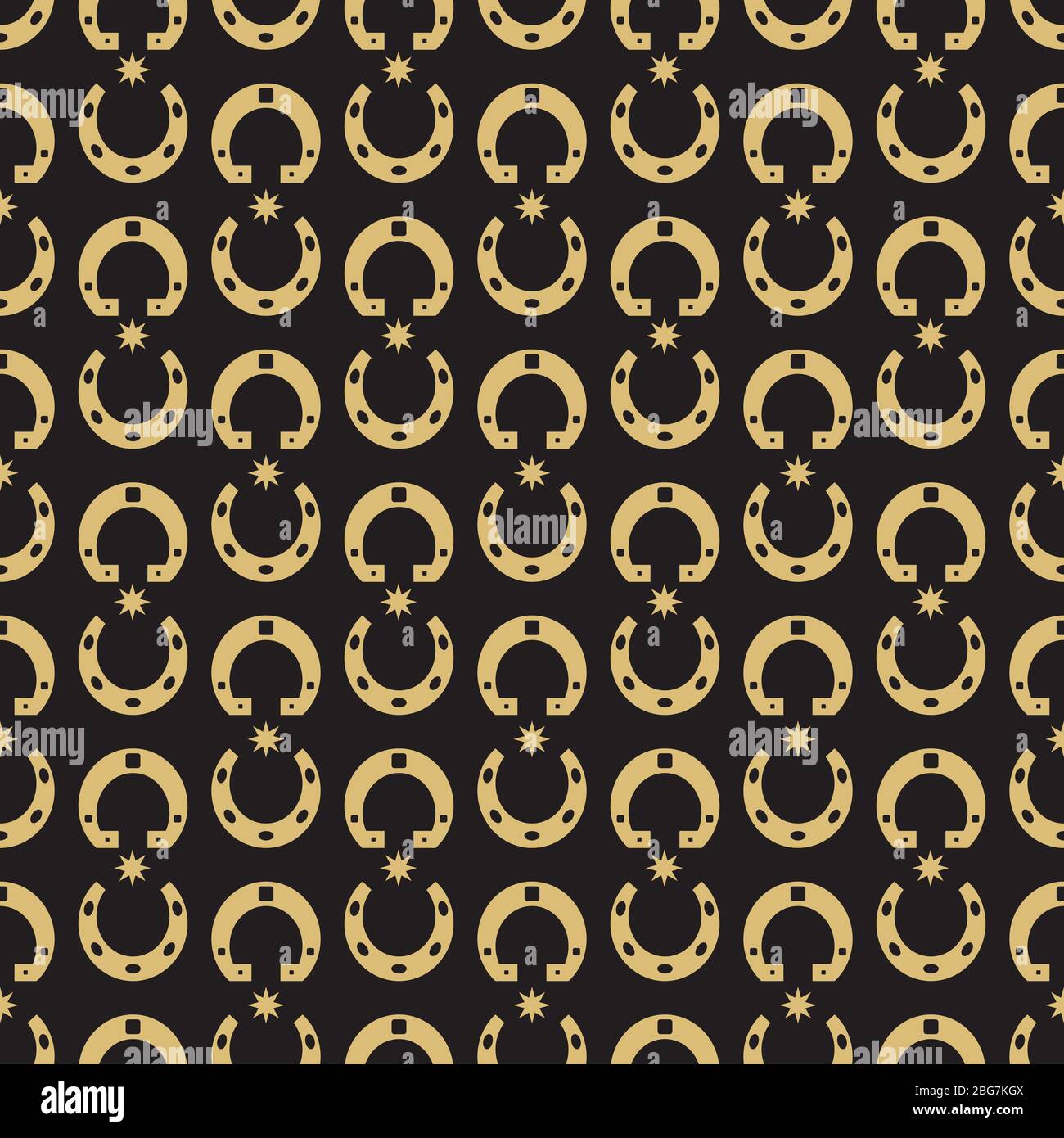 Gold horse shoe and stars seamless pattern background. Vector illustration Stock Vector