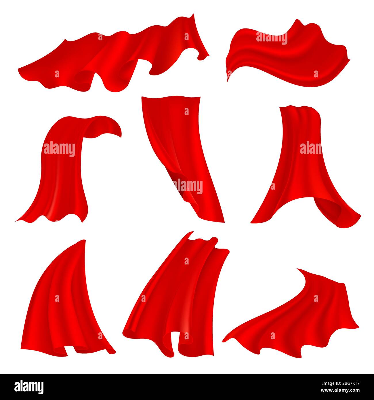 3d realistic flying red fabric. flowing satin cloth isolated on