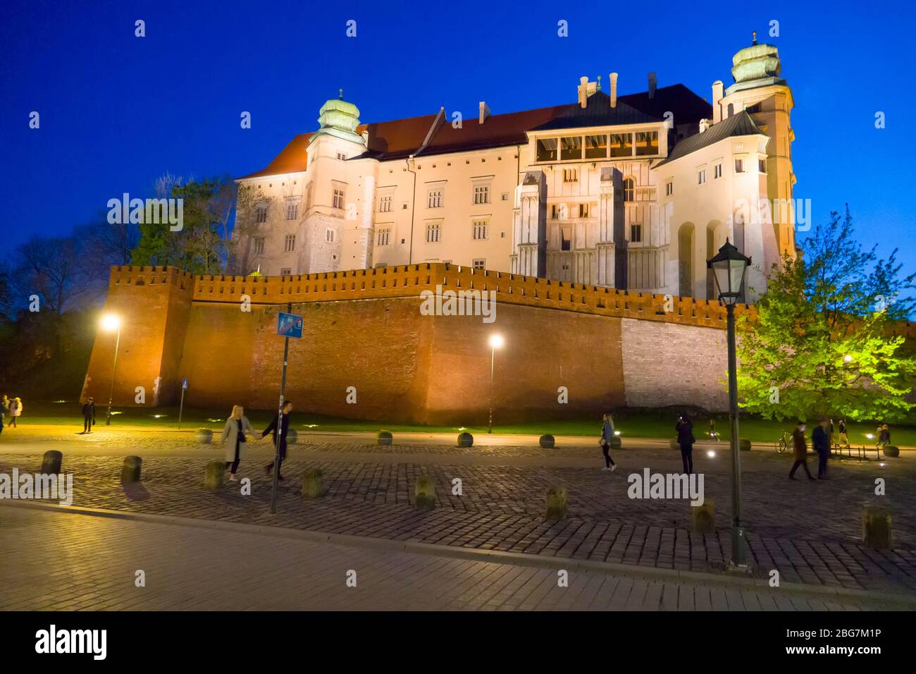 Nighttime Royal Cathedral St. Stanislaus Wawel Castle Krakow Poland King Casimir EU Europe UNESCO Stock Photo