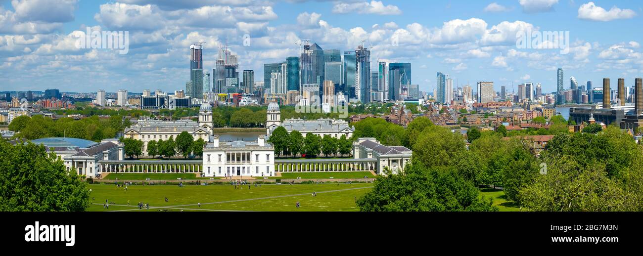 London Skyline from Greenwich England Prime Meridian Zero Longitude Hemispheres London UK Europe EU Stock Photo