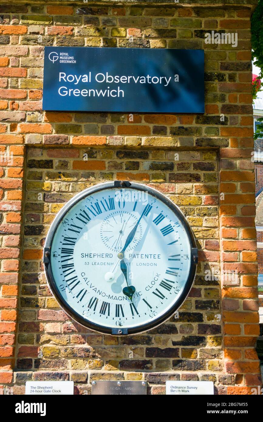 Royal Observatory Greenwich England Magnetic Clock Time Prime Meridian Zero Longitude Hemispheres London UK Europe EU Stock Photo