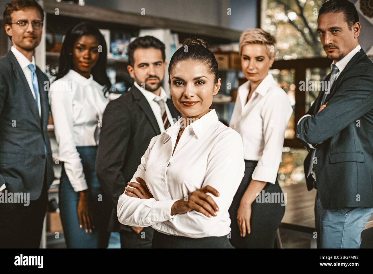 Successful Team Stands Posing In Office Stock Photo Alamy