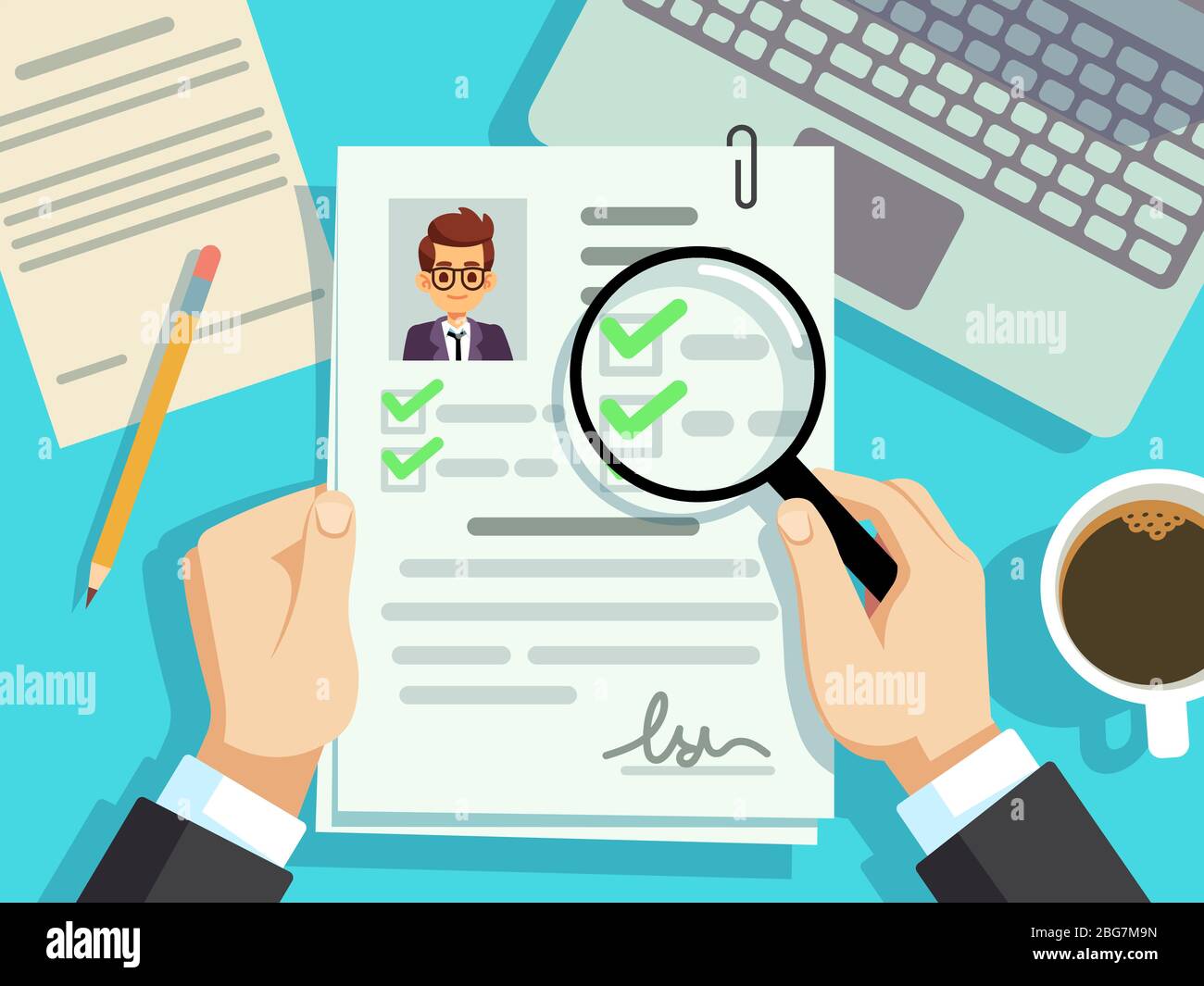 Job Interview Concept Businessman Cv Resume Work Evaluation Vector Background Cv Candidate Job Resume Personnel Resume Illustration Stock Vector Image Art Alamy