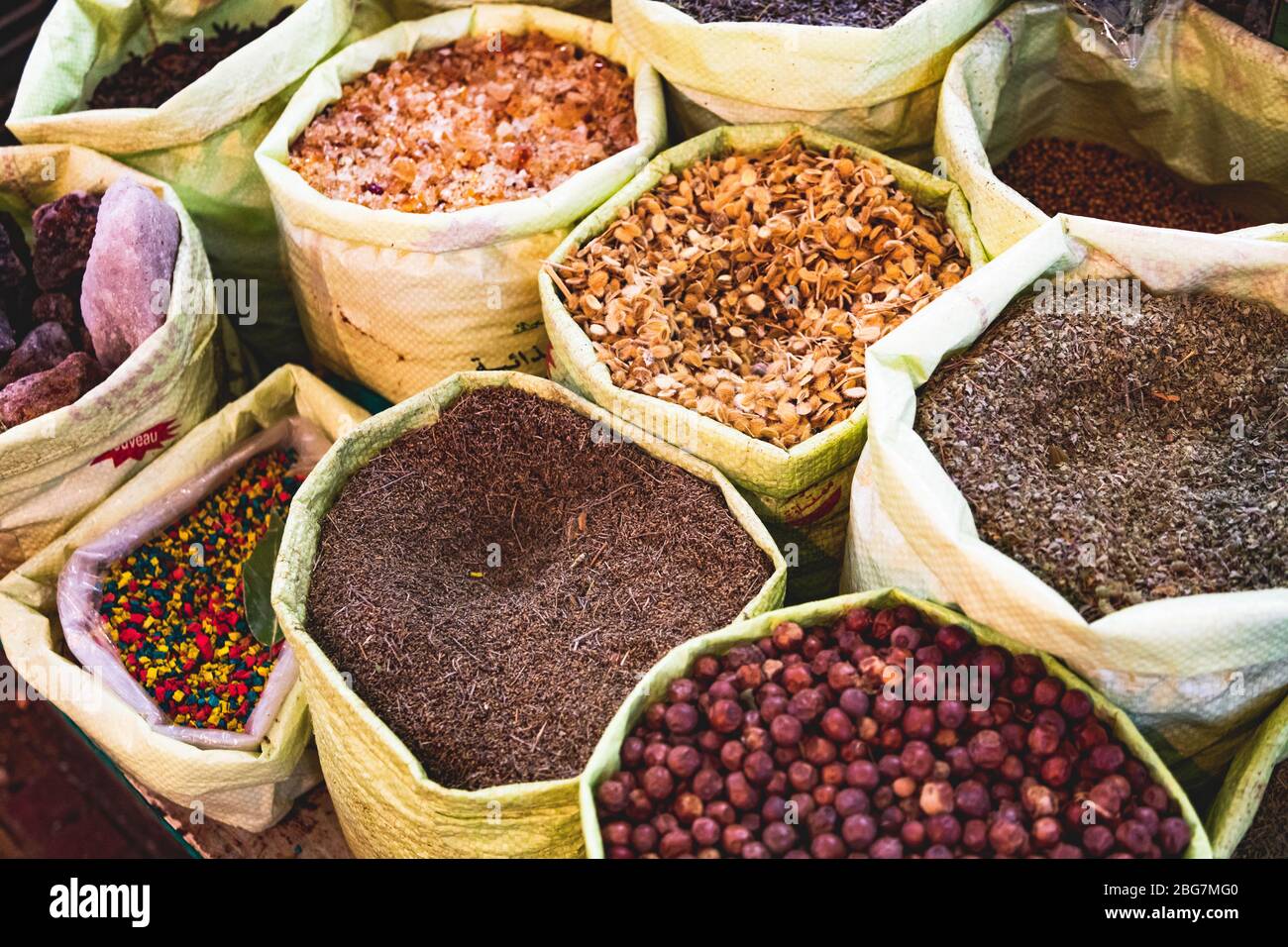 Spices in a market in Tanger, Morroco Stock Photo