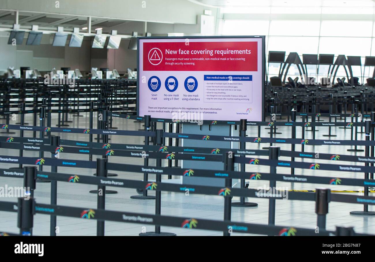 Toronto Canada 20th Apr 2020 New Face Covering Requirements Are Seen On A Screen During The