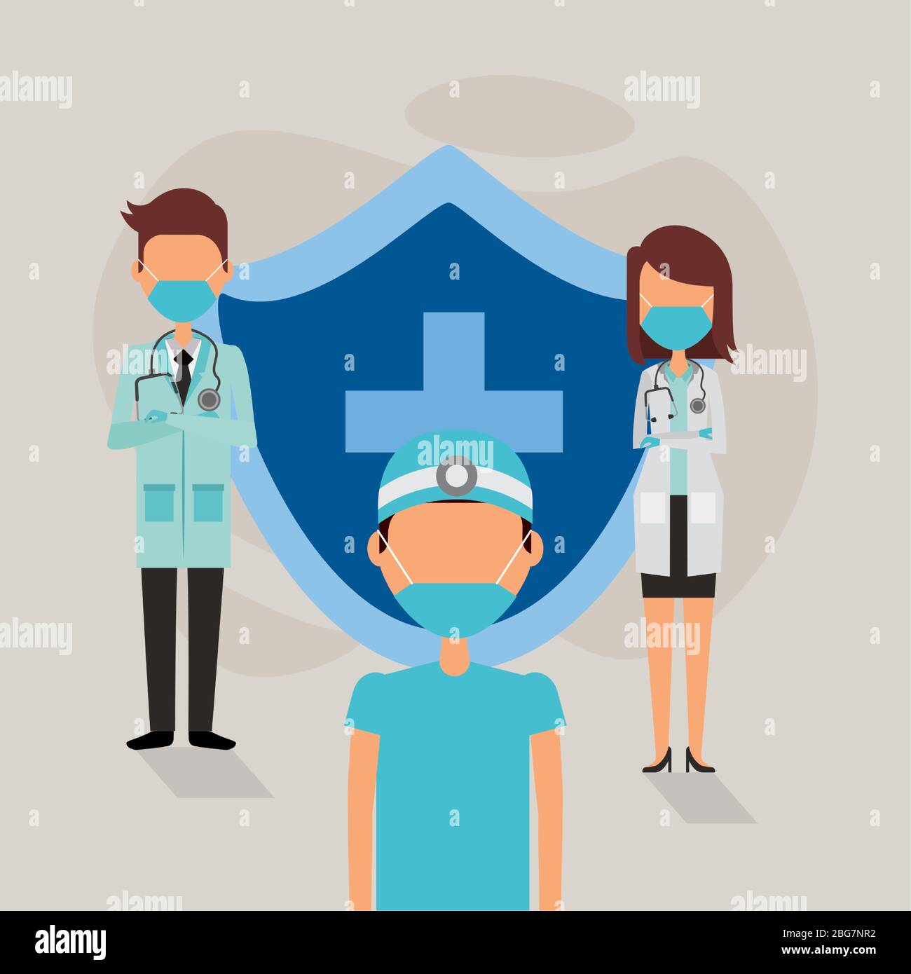 medical staff with face masks and shield Stock Vector Image & Art - Alamy