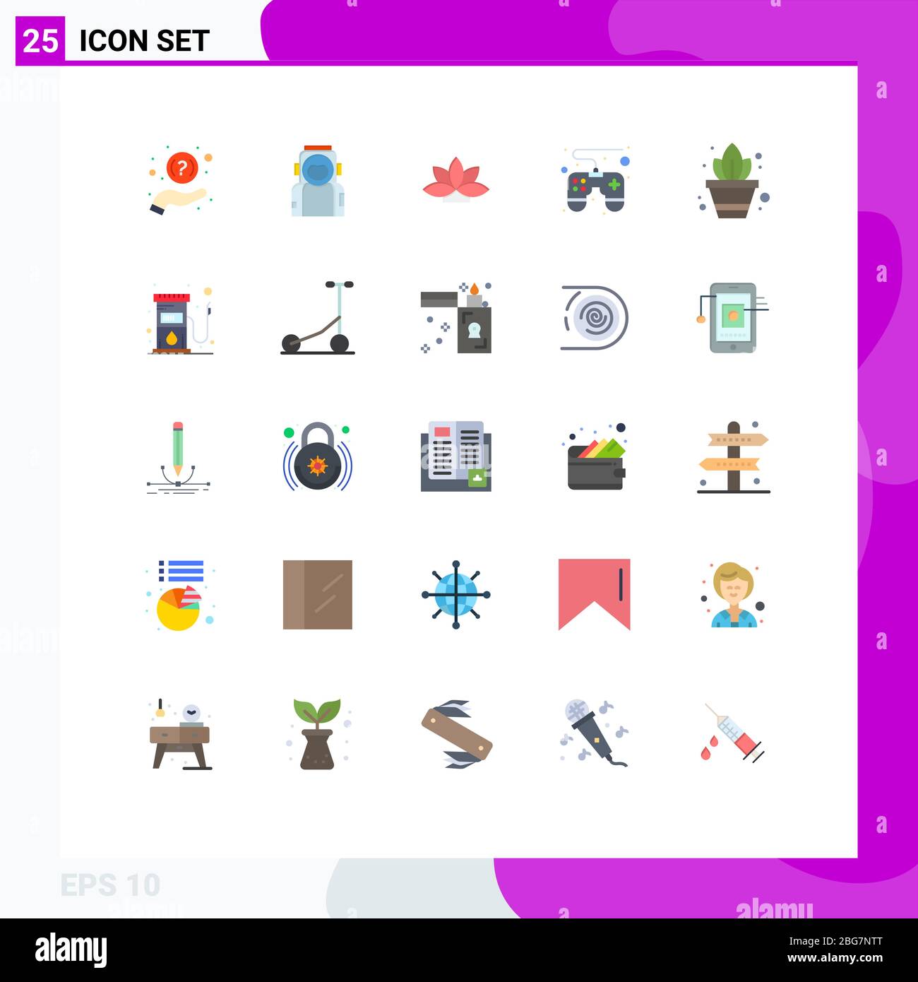 Universal Icon Symbols Group of 25 Modern Flat Colors of plant, remote, suit, game pad, plant Editable Vector Design Elements Stock Vector