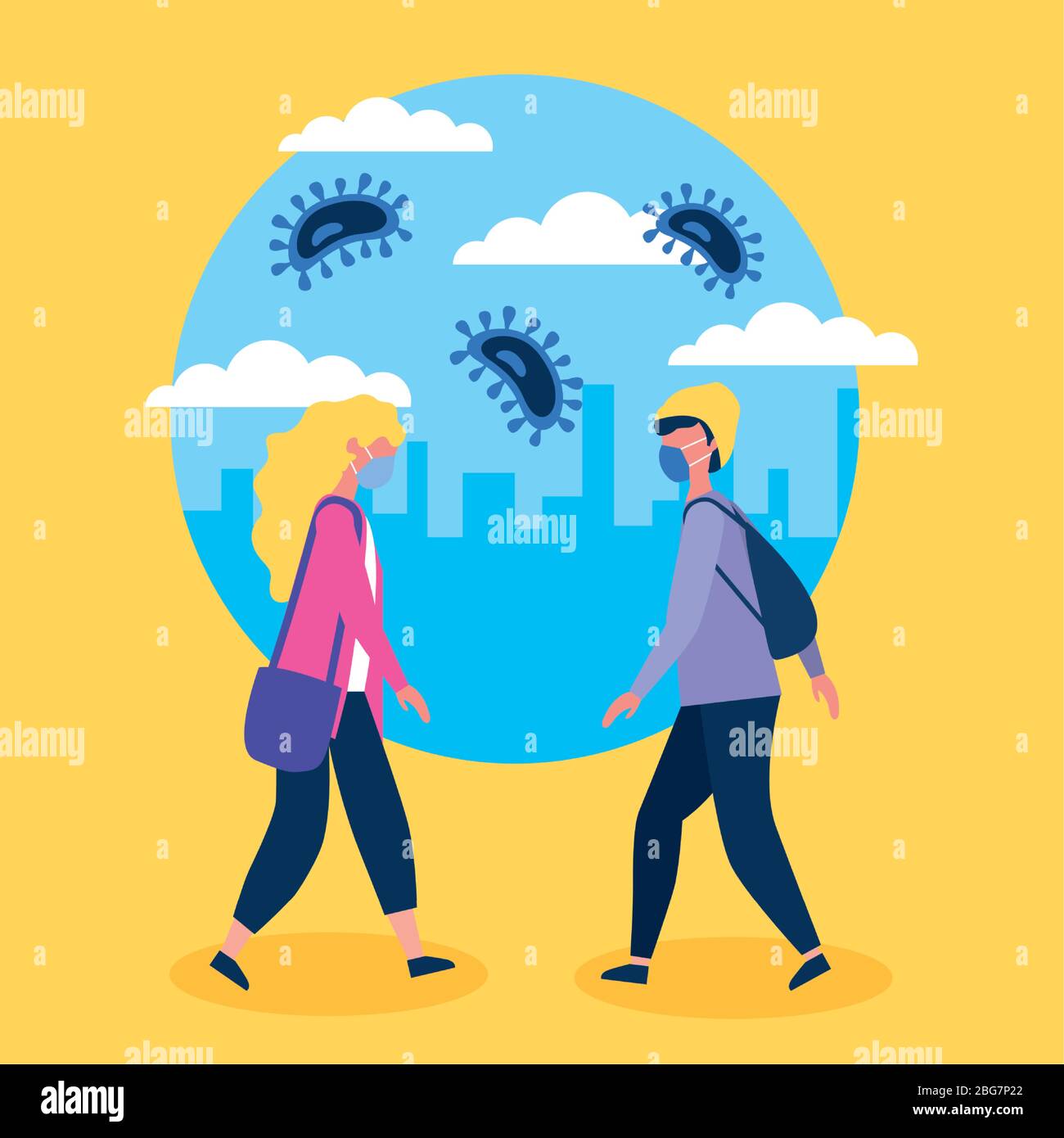 couple using face masks with covid19 particles Stock Vector Image & Art ...