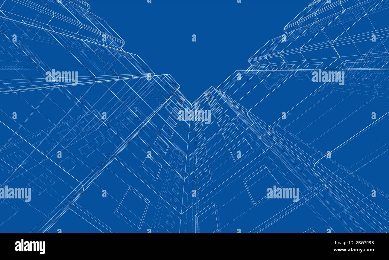 Vector wireframe model of a multistorey building Stock Vector Image