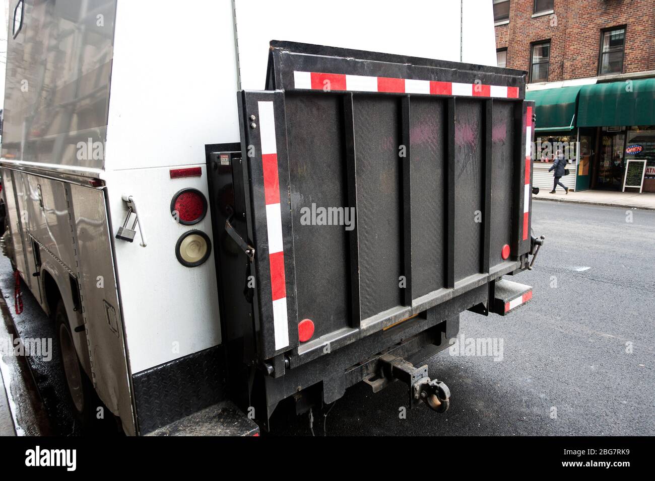 shipping vehicle rear loading platform no use position Stock Photo