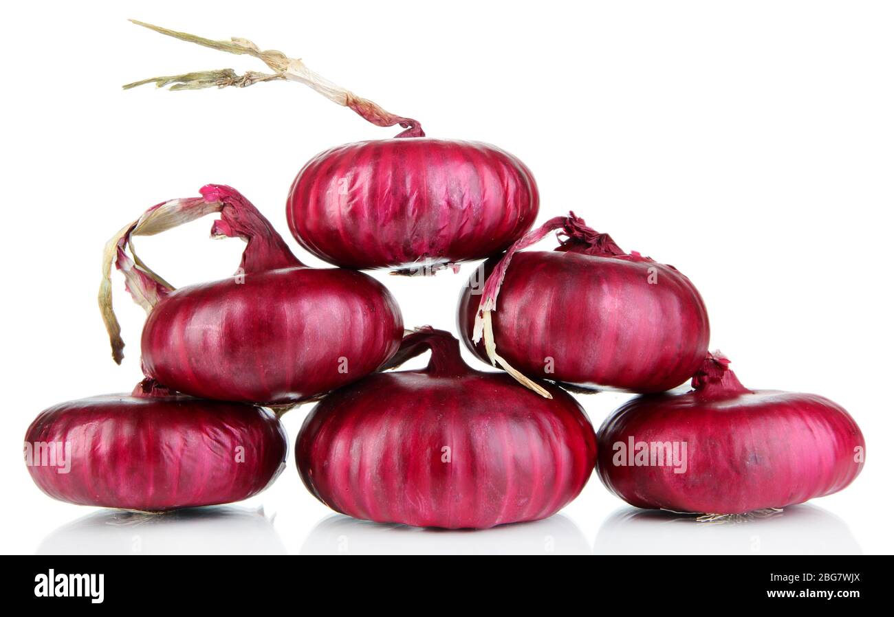 Fresh red onions isolated on white Stock Photo Alamy