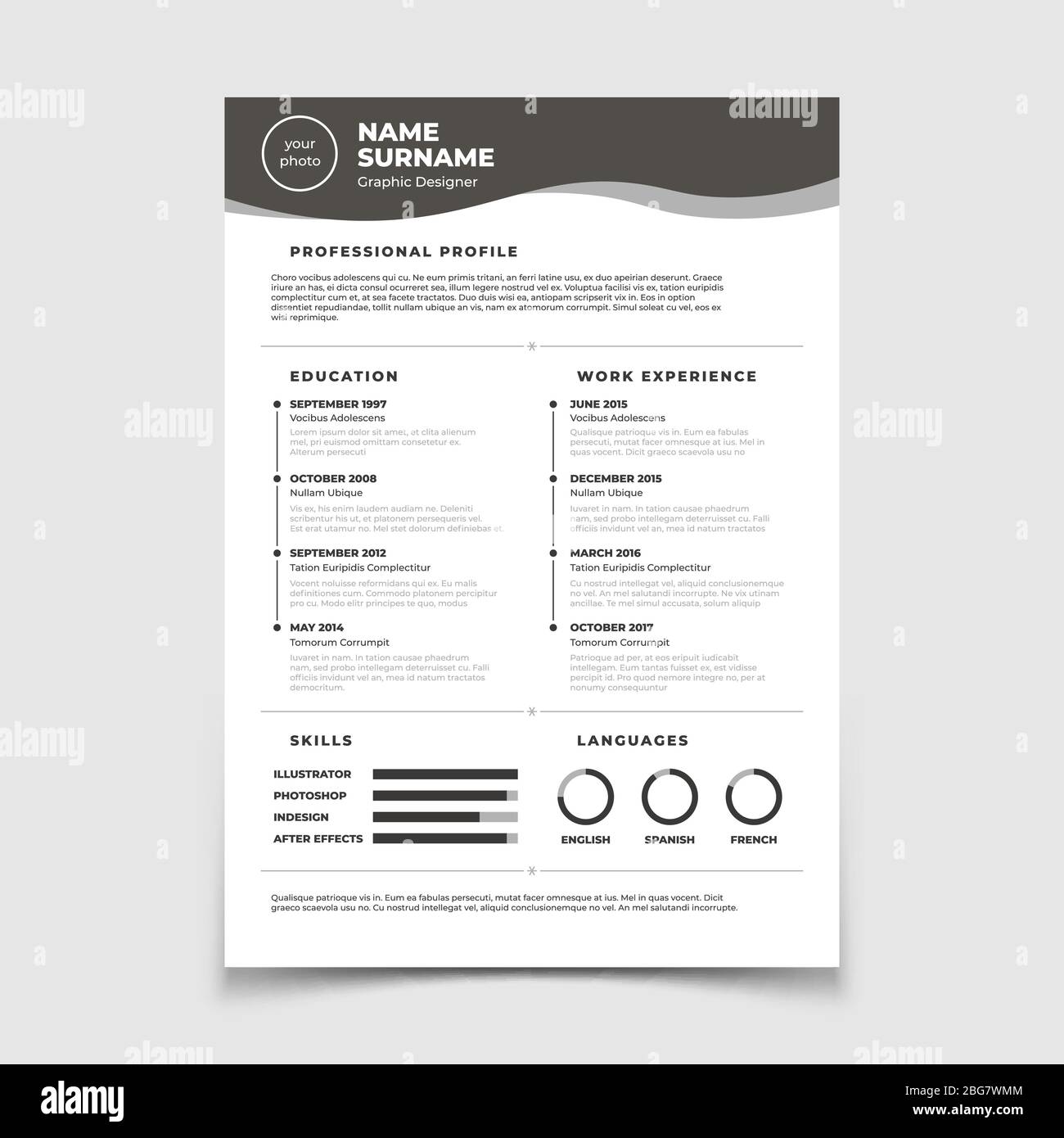 Cv resume. Document for employment interview. Vector business design template. Resume for interview in company corporate illustration Stock Vector